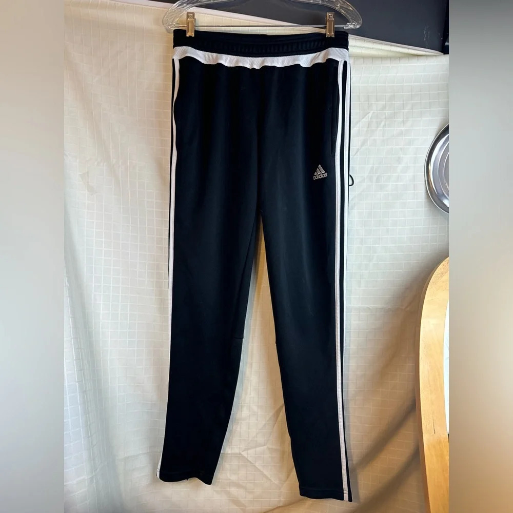 Adidas Women's Medium 3 Stripe Track Slim Soccer Pants - Black White Slit Ankle